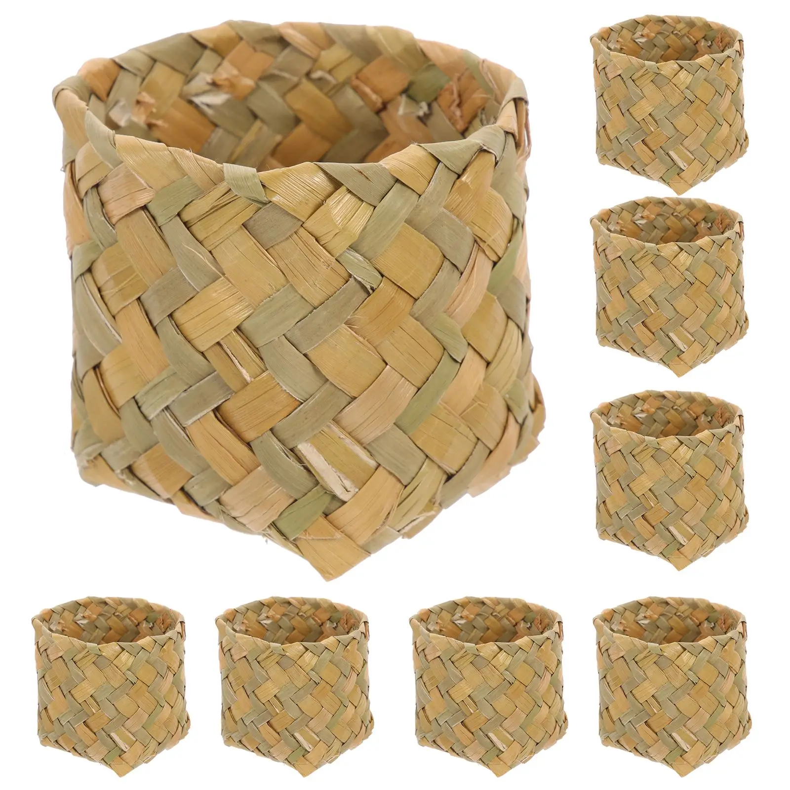 

10pcs Exquisite Wedding Woven Basket Storage Case Gift Container Storage Box Biscuits Creative Pastoral Style Rice