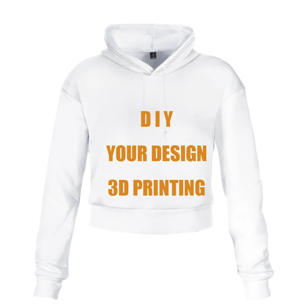 

Customized Logo 3D Printed Crop Hoodie Women Spring Autumn Pullovers Ladies Hooded Full Sleeve Sweatshirt