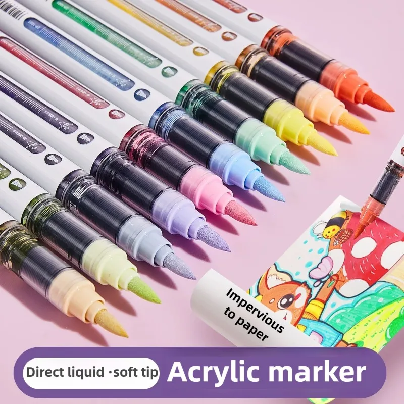 120/10 Colors Direct Liquid Acrylic Paint Pens Brush Color Marker Pen for Rock Painting School Art Supplies Stationery PK LANGUO