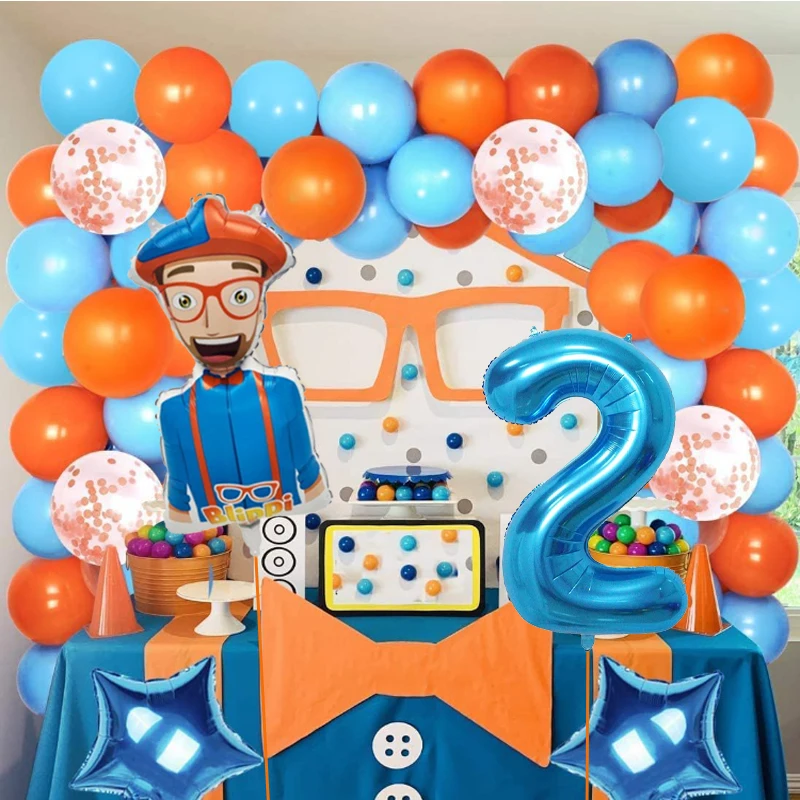 77PCS blue orange latex Balloon Arch Kit Boy Child Blippi Themed Birthday Party Decoration Balloon Gender Reveal Baby Shower