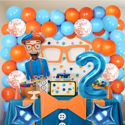 77PCS blue orange latex Balloon Arch Kit Boy Child Blippi Themed Birthday Party Decoration Balloon Gender Reveal Baby Shower