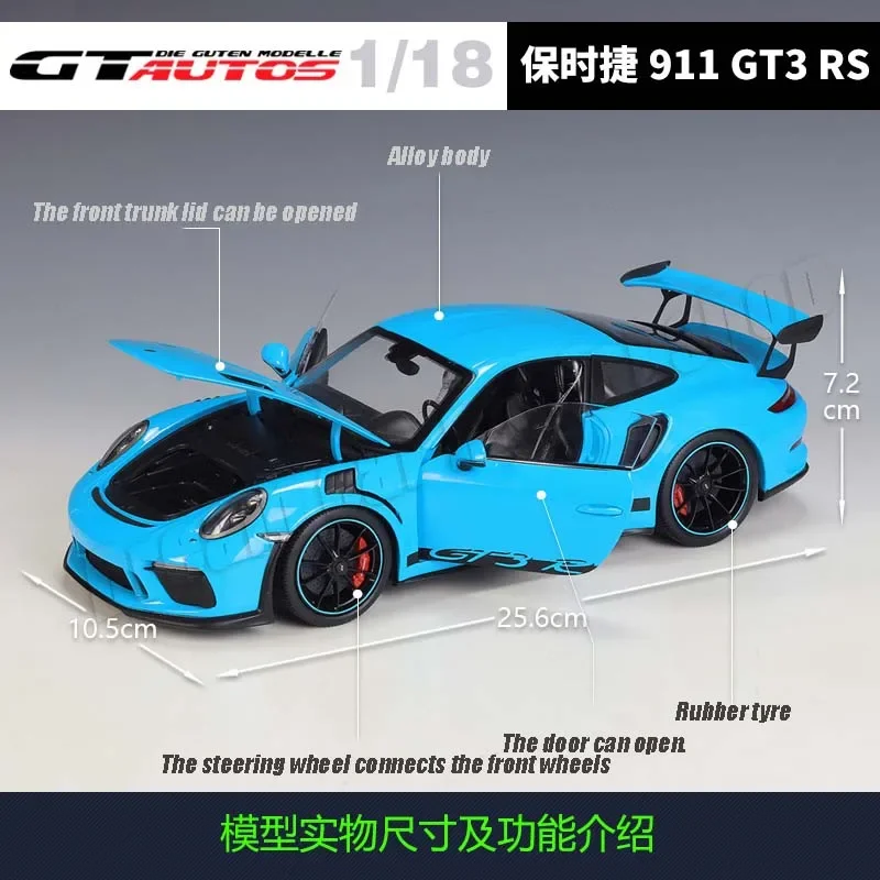 WELLY GTA 1:18 Porsche 911 GT3 RS Die-cast Alloy Car Model Toys Collectible Miniature Cars Sports Car Model Holiday Gift