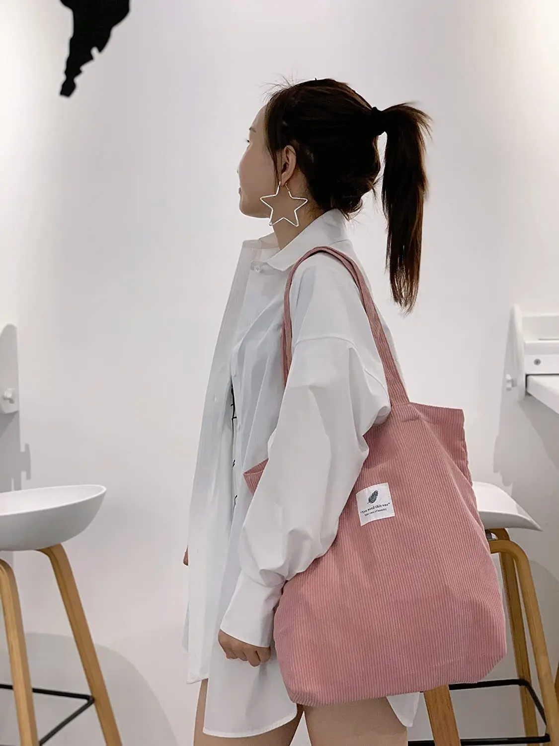 JIOMAY 2025 Damen Cord-Shopper-Tasche Stilvolle Tragetasche - Langlebige Casual Große Einkaufstasche mit Hoher Kapazität Perfekt für den Täglichen Gebrauch – Detail 19