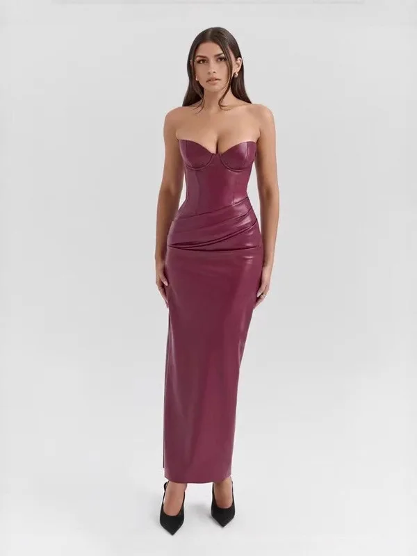 

Сексуальное вечернее платье без бретелек цвета винного красного вина, облегающее, с разрезом, для выступлений в баре, клубных мероприятий и шоу, женское платье