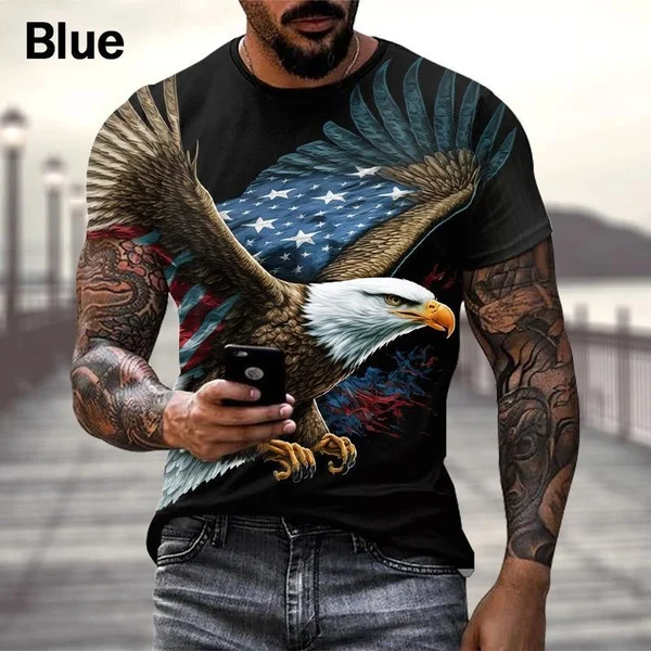 2023 American Flag T-Shirt Bald Eagle 3D Printing Men\'s T-Shirt Street Hip Hop Fashion Oversized Men\'s Tops