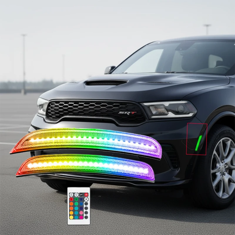 

2PCS Auto LED Side Marker RGB Light for Dodge Durango 2021-2025 Front Bumper Corner Lamps,For Dodge S.RT RGBW LED Badge Emblem