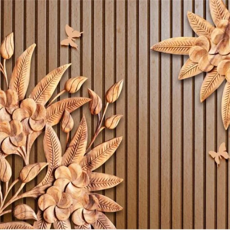 Custom wallpaper 3d new Chinese style wood carving flower grain mural 3d embossed rose flower ancient iron art golden leaf обои