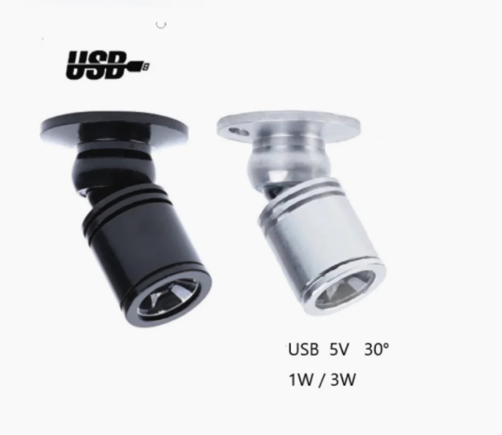 Mini Rotating LED USB 5V 1W 3W Spotlight, Made of All-aluminum Material. With a Switch, Suitable for use as a Ceiling Lamp in ex