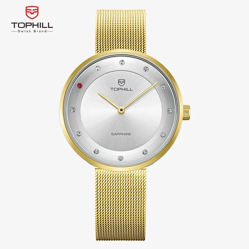 tophill-women's-watches-high-quality-quartz-watches-gold-mesh-straps-waterproof-safety-clasp-ruby-diamond-dials