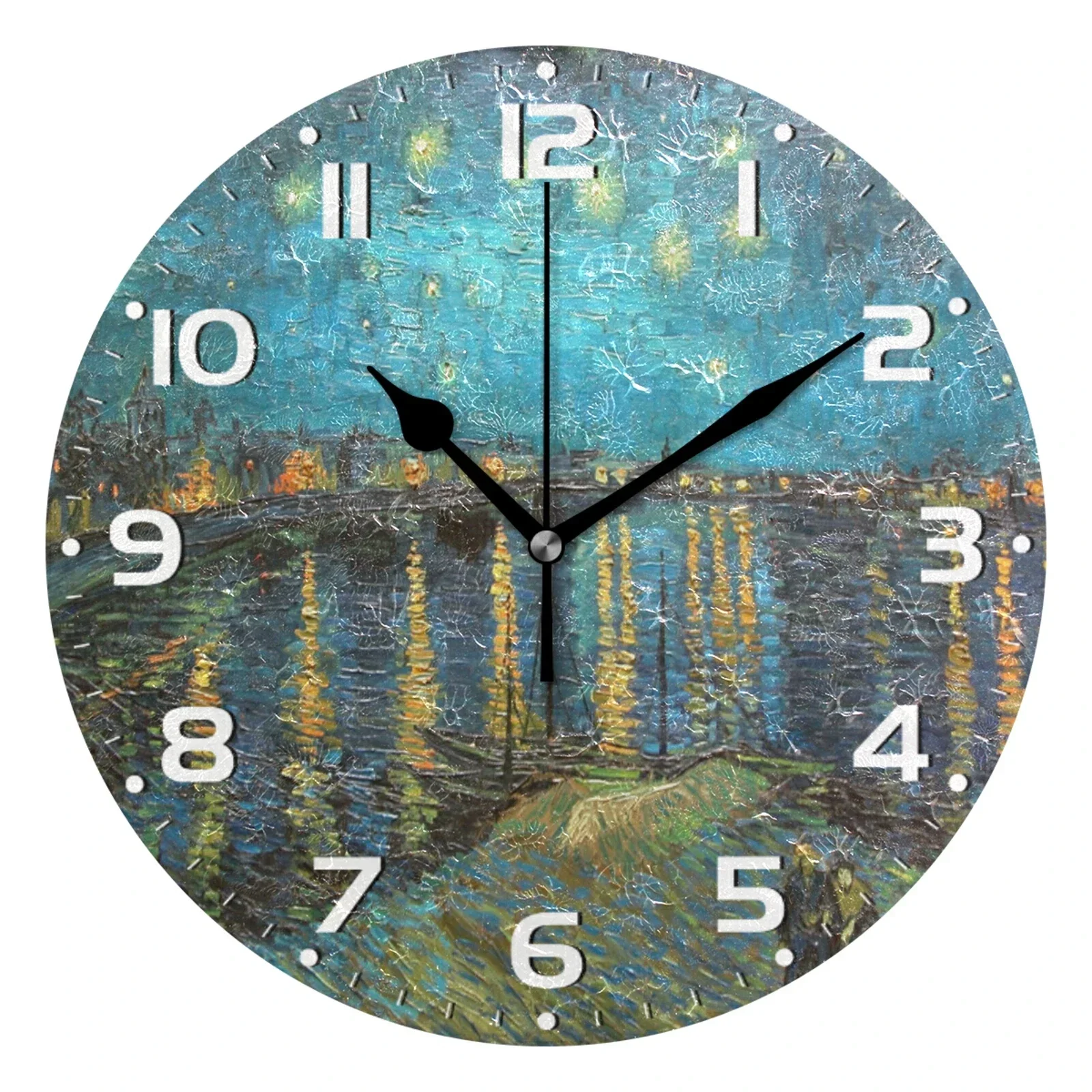 Van Gogh Oil Painting Art Round Wall Clock Silent Non-Ticking Hanging Wall Watch For Living Room Bedroom Quiet Desk Clock Decor