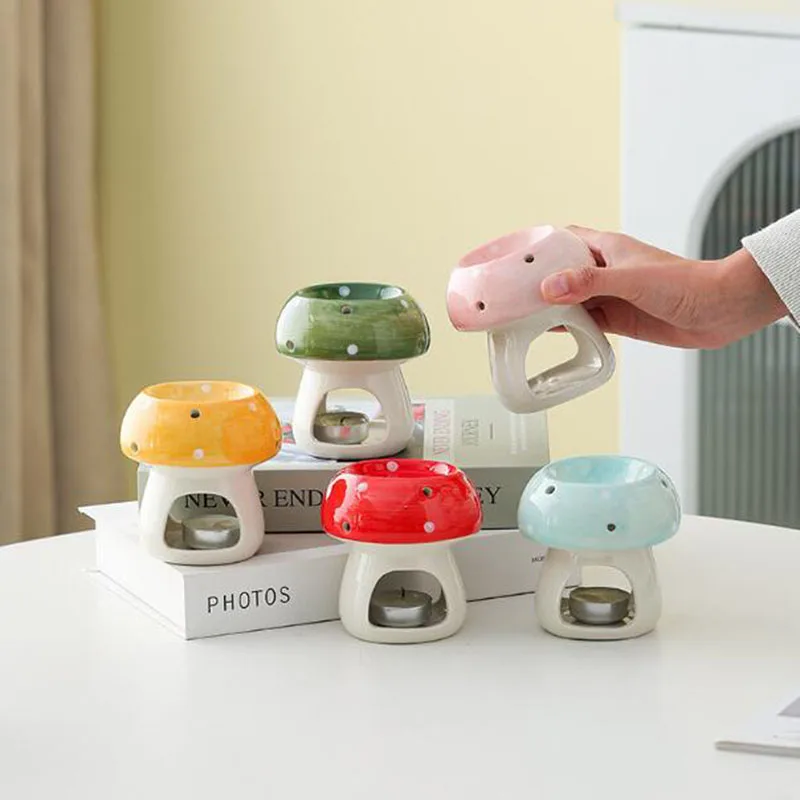Nordic Style Porcelain Mushroom Essential Oil Burner Candle Lamp Aroma Censer Bedroom Smell Use Home Decor