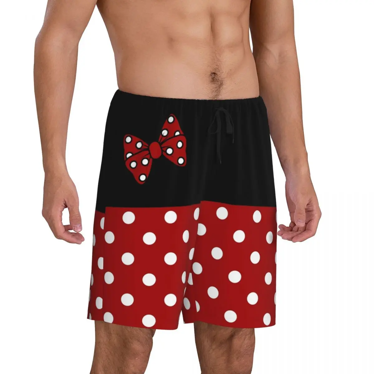 Mickey Mouse dos desenhos animados animação pijama Shorts dos homens, impressão personalizada, Polkadot Dot Bow Sleep Pjs, Sleepwear Bottoms com bolsos