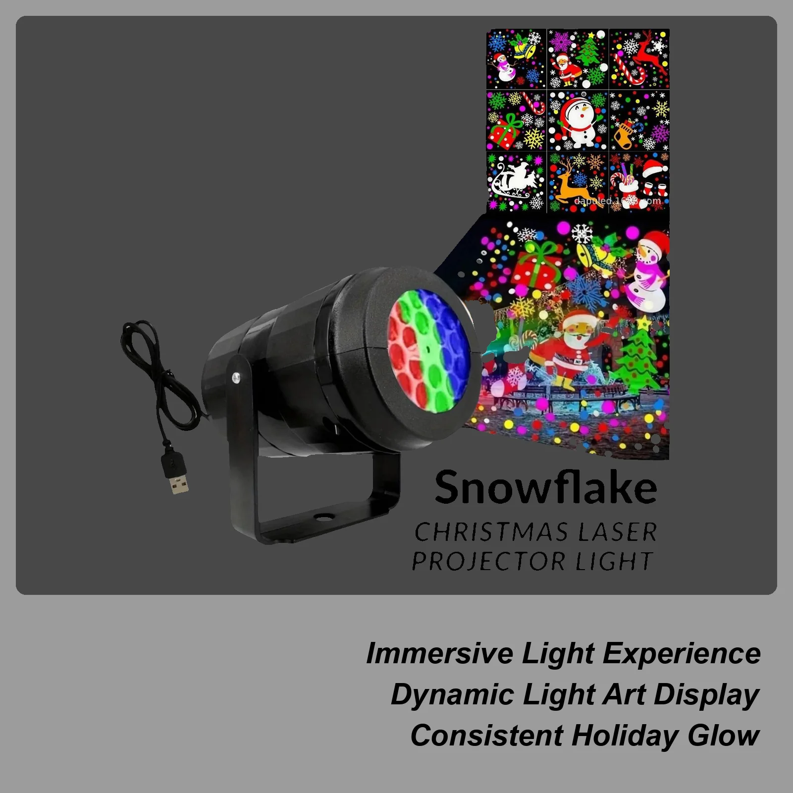 usb電源-スノーフレークプロジェクターライト-ホワイトスノーパターン回転ledステージランプ-ホリデーパーティー-クリスマス装飾-新年ギフト用