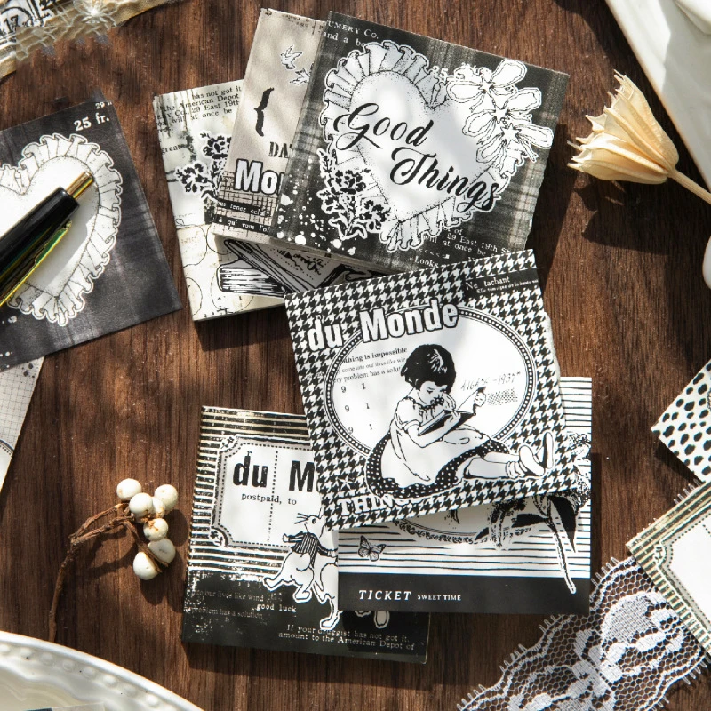 

A Few Cups of Tea and A Meal Series Vintage Border Landscape Memo Pad Creative DIY Junk Journal Material Collage Stationery