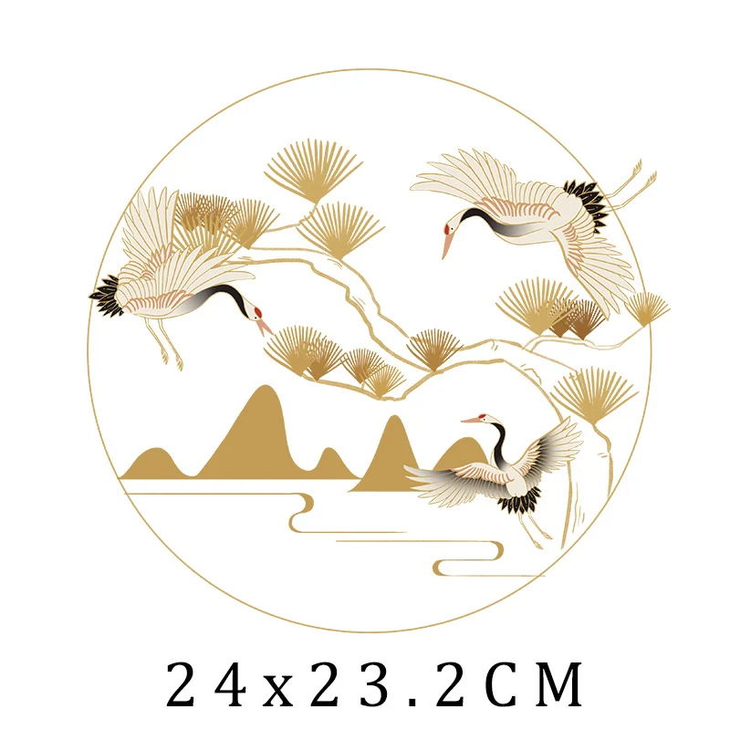 Chinese Style Crane Sunrise Iron On Patches For DIY Heat Transfer Clothes T-Shirt Thermal Stickers Decoration Printing