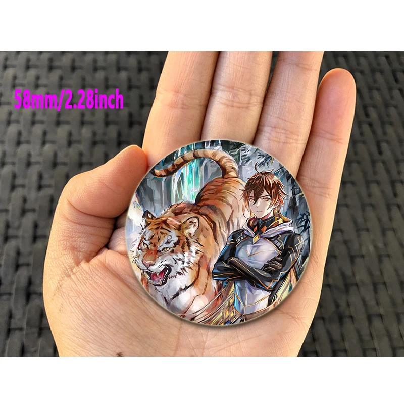 Genshin Impact Zhongli 32/44/58mm Pin for Backpacks Round Plastic Brooches Creative Cartoon Figure Badge Gifts