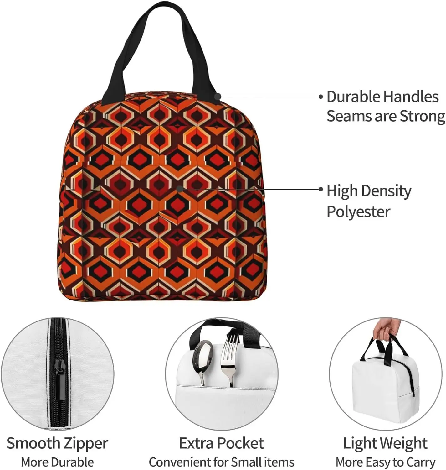 Hexagon Abstract Motifs Insulated Lunch Bag Thermal Freezable lunch Tote Waterproof Bento Lu nch Box Women Men Lun ch Tote For