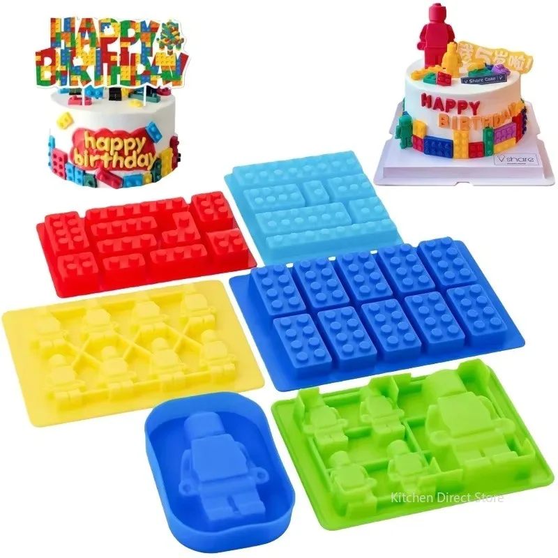 Robots Silicone Candle Mold DIY 3D Building Blocks Chocolate Cookies Fondant Ice Molds Christmas Gifts Craft Supplies Home Decor