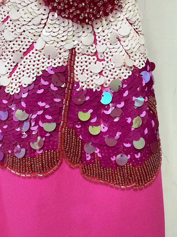 HIGH STREET – robe mi-longue à manches courtes pour femmes, tenue de styliste, à paillettes et perles, fleur tridimensionnelle, nouvelle collection 2025