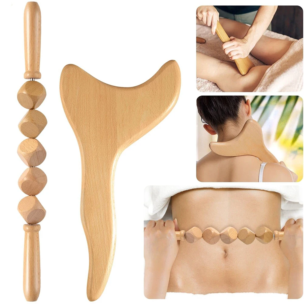 2Pcs/Set Wood Therapy Massage Tools, Maderoterapia Kit for Body Shaping,Lymphatic Drainage Massager for Body Sculpting Cellulite