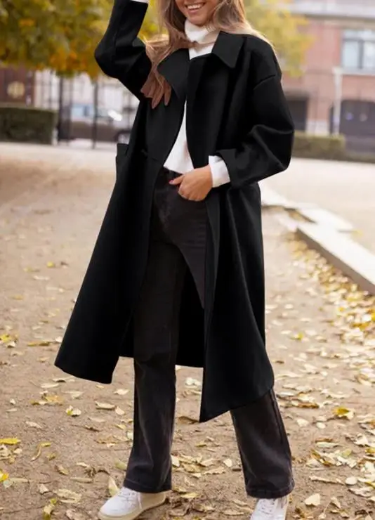 

Осень/зима 2023, новая женская модная повседневная куртка в стиле ретро, женская теплая однотонная удлиненная шерстяная куртка