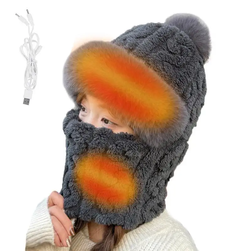 

Heated Hat For Women Rechargeable Cotton Hats Electric Winter Heated Hat Earflap Windproof Women Hats Neck Warmer Breanie Hat