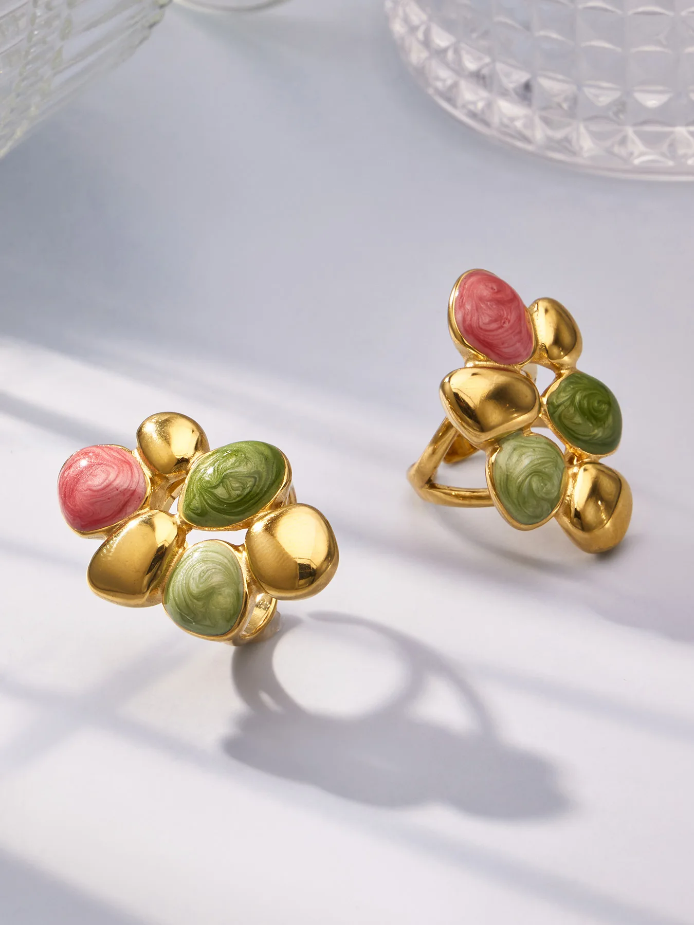 Übertrieben Bunter Emaille-Tropfenring aus 316L Edelstahl mit 18K Goldplattierung für Damen, Wasserfest und Farbecht – Detail 14