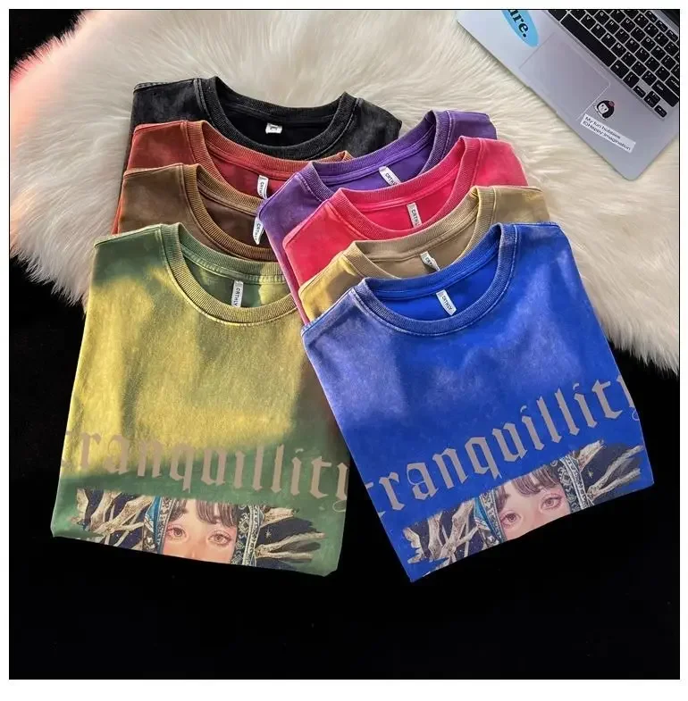 2024 New Street Personality Retro Trendy Print Graphic T-shirt Summer Men and Women Hip Hop Loose Casual Short Sleeve harajuku