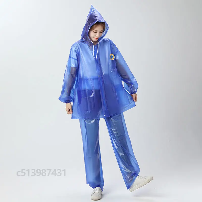 PVC Split Raincoat Women Men Impermeable Thickened Waterproof Rain Jacket Outdoor Hiking Rain Poncho Raincoat Hooded Rainwear