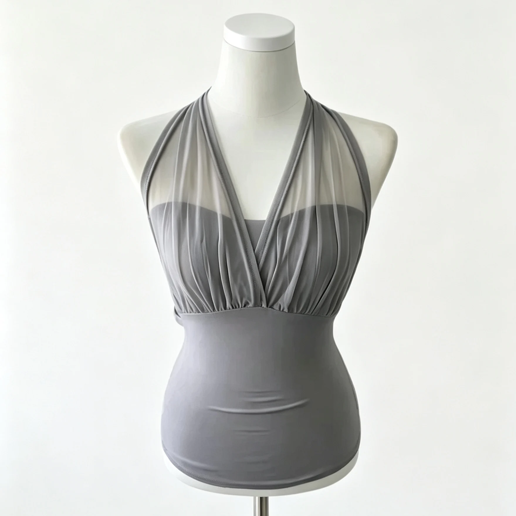 Semi-Transparent Thin Strap Backless Waist-Cinching V-Neck Hanging Neck Mesh Vest Cold Sensation Smoke Clear Women's Top