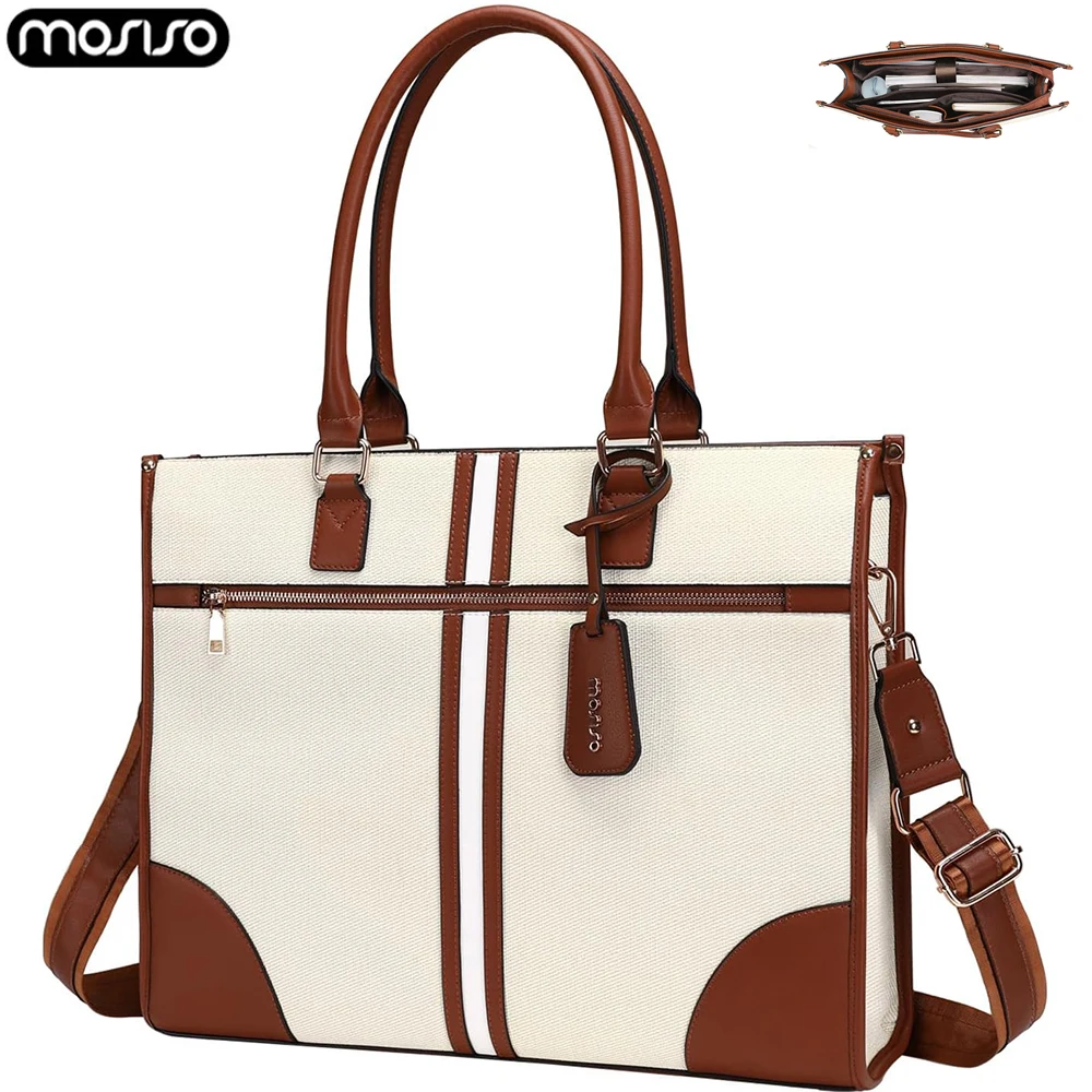Laptop Bag for Women 15.6 inch PU Leather Large Capacity Tote Bag for MacBook Air Pro 15 16 inch Computer Briefcase for Business