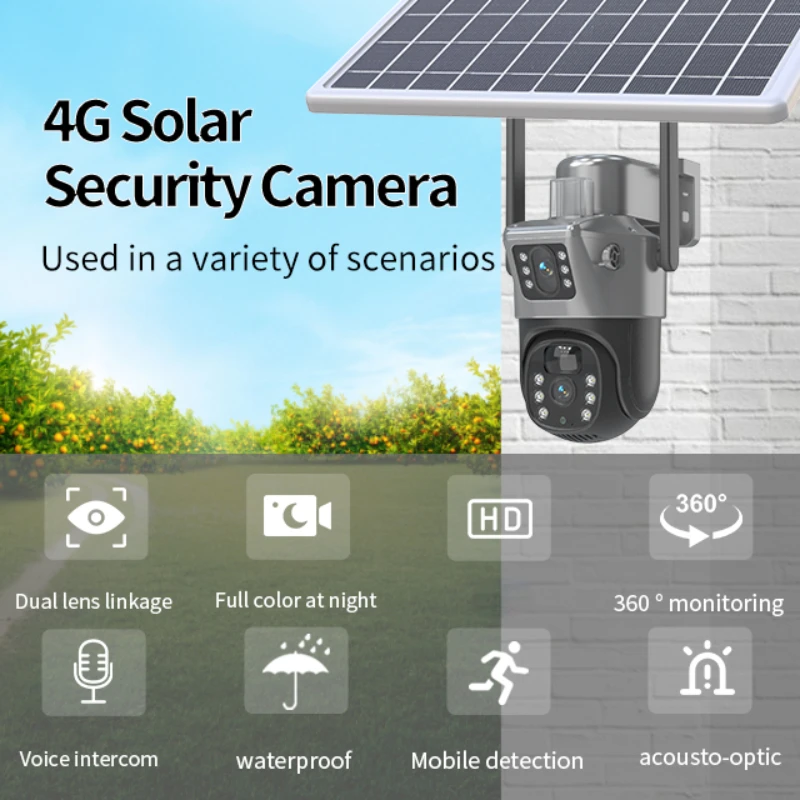 ALLCHN-Caméra de surveillance extérieure solaire 4G HD 6MP, dispositif de sécurité sans fil, étanche, avec vision nocturne, n'aime, WIFI, panneau solaire, chargeur de batterie