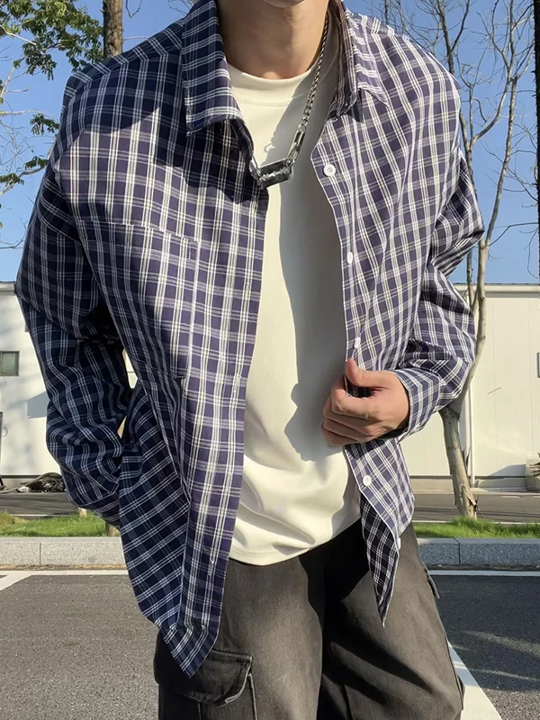 

Мужская повседневная рубашка в клетку свободного кроя с классическим воротником, осенняя верхняя одежда больших размеров, модный бренд Cleanfit, полиэстер, хлопок...