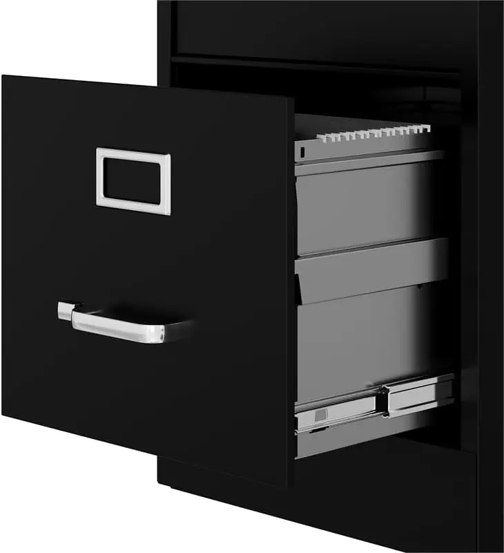 Pemberly Row 4 Drawers 52" Vertical Black Metal Filing Cabinet Lockable Pre-Assembled Stationary Letter Size for Home, Office