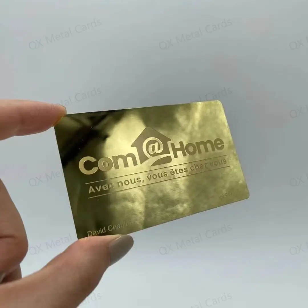 0.8mm Customized Engraved Gold Mirror Membership Visit Name Visiting Metal Business Cards Factory Wholesale Price