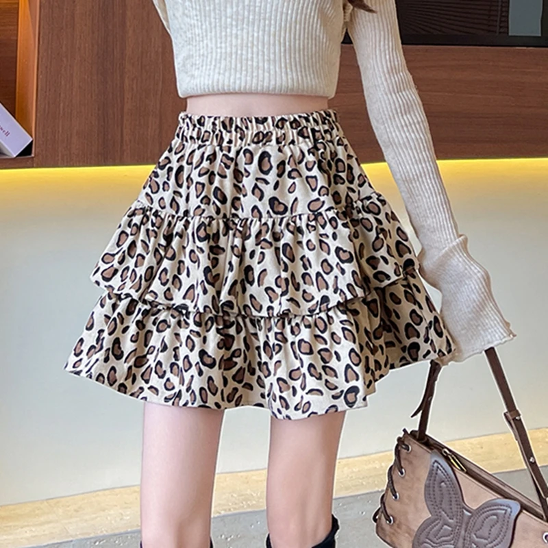 Leopard A Line Pleated Mini Skirts Women 2026 Casual High Waist Short Faldas Largas Korean Style Summer Y2k Clothes Micro Skirt