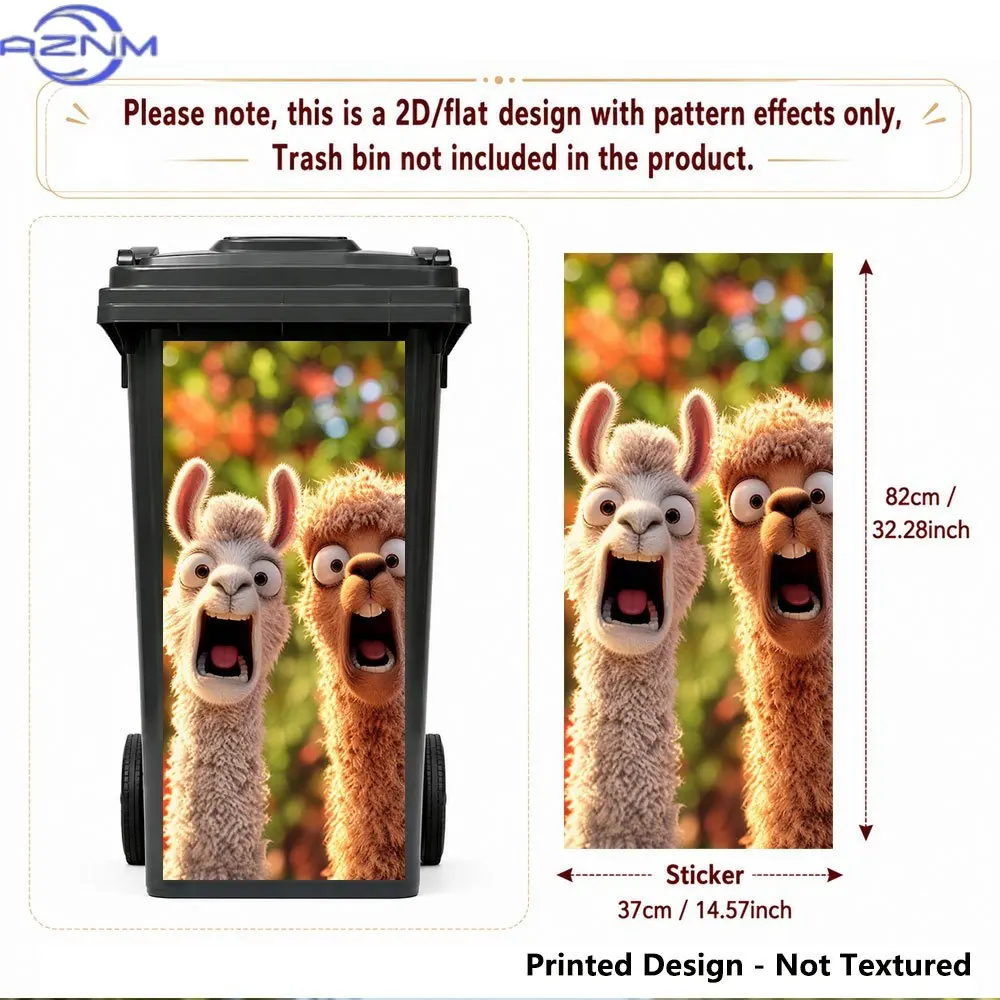 Printed Design - Not Textured, 1pc Funny Llama Pair Theme 2D Printed Garbage Can Sticker, ×cm Self-Adhesive Decorative Decal f