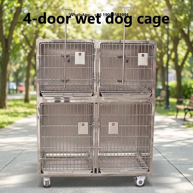 EUR PET Factory Wholesale Veterinary Grade Stainless Steel Animal Pattern Sustainable Pet Cage 304 for Dogs & Cats with Wheels