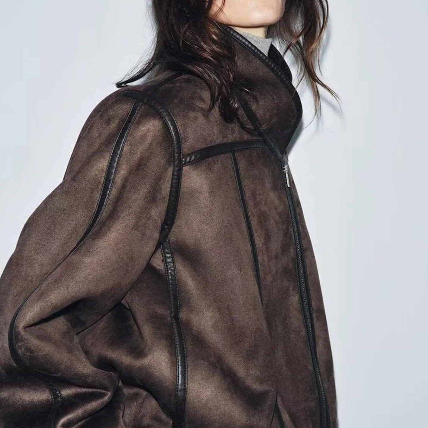 Doppelseitige Damen-Jacke für den Herbst 2025 – Personalisierte Serie, Stehkragen, Kurzmantel mit langen Ärmeln und Reißverschluss