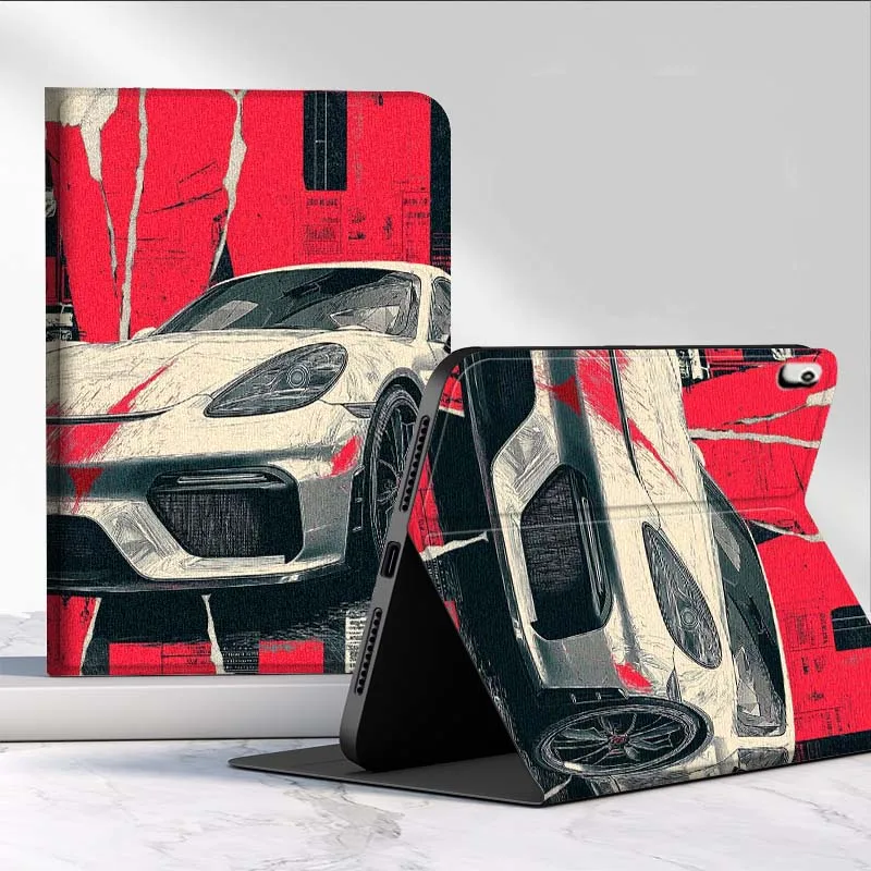 White Sports Car Red Graffiti For Samsung Galaxy Tab S11 S10 S9 S8 A8 A9 A11 10.9 8.7 10.1 Plus Tablet Case Cover