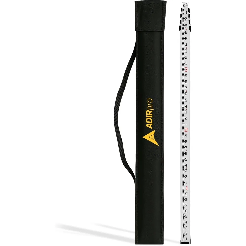 

16-Foot Aluminum Grade Rod - 10ths, Dual Sided 5-Section Telescopic Leveling Rod – Bubble Level and Soft Carrying Case Included