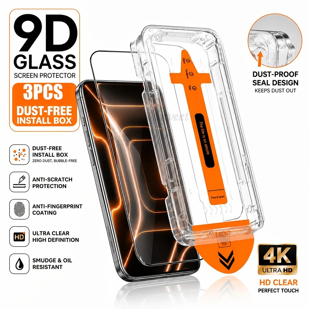 3PCS Tempered Glass Protective Film For iPhone 17 Pro Max Air 16 16e 11 15 14 Plus Screen Protector iPhone17 12 13 Mini X XS XR
