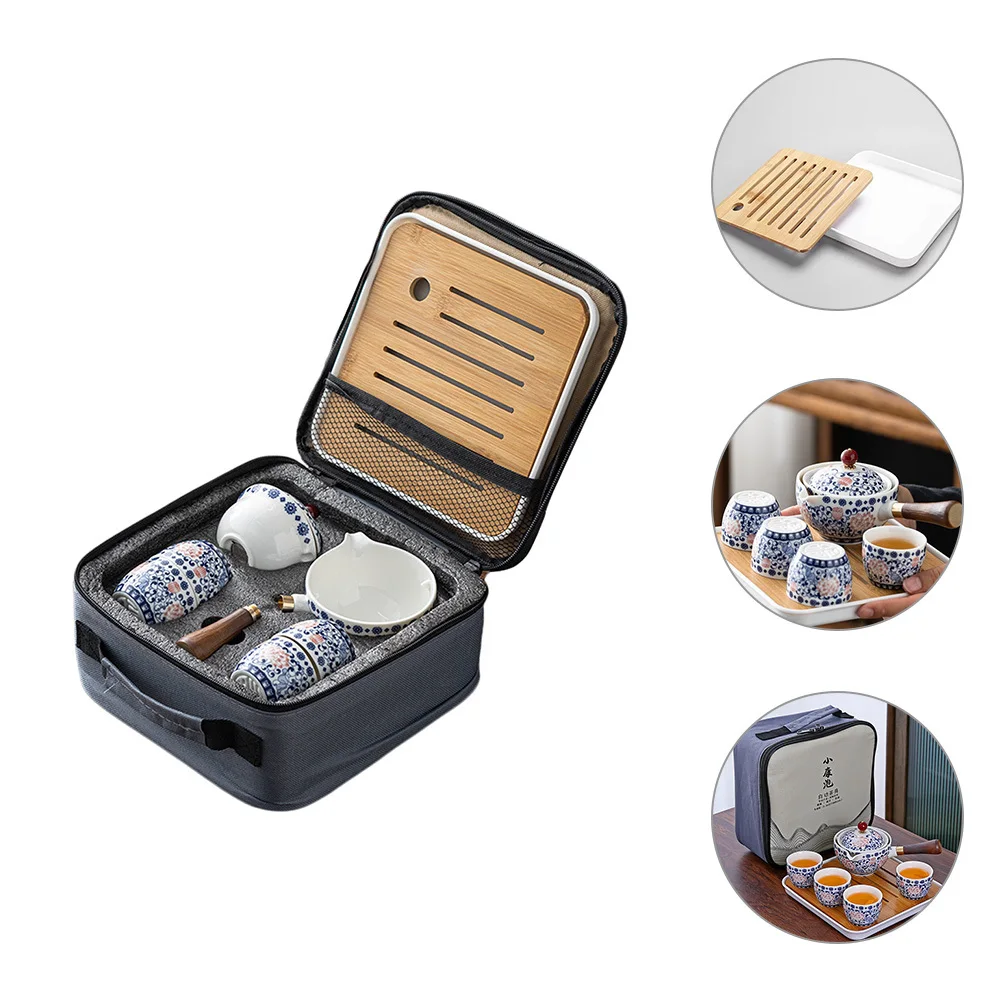 

1 Travel Tea Set Ceramic Kung Fu Tea Set With Portable Bag Rotatable Teapot Cup Kit For Home Office Outdoor Camping Hiking Gift