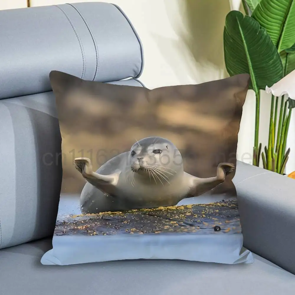 S-Seal Sea Polyester Printed Pillow Cover Square 30 40 45 50 60 65 cm Soft for Sofa Bed Car Home Decor