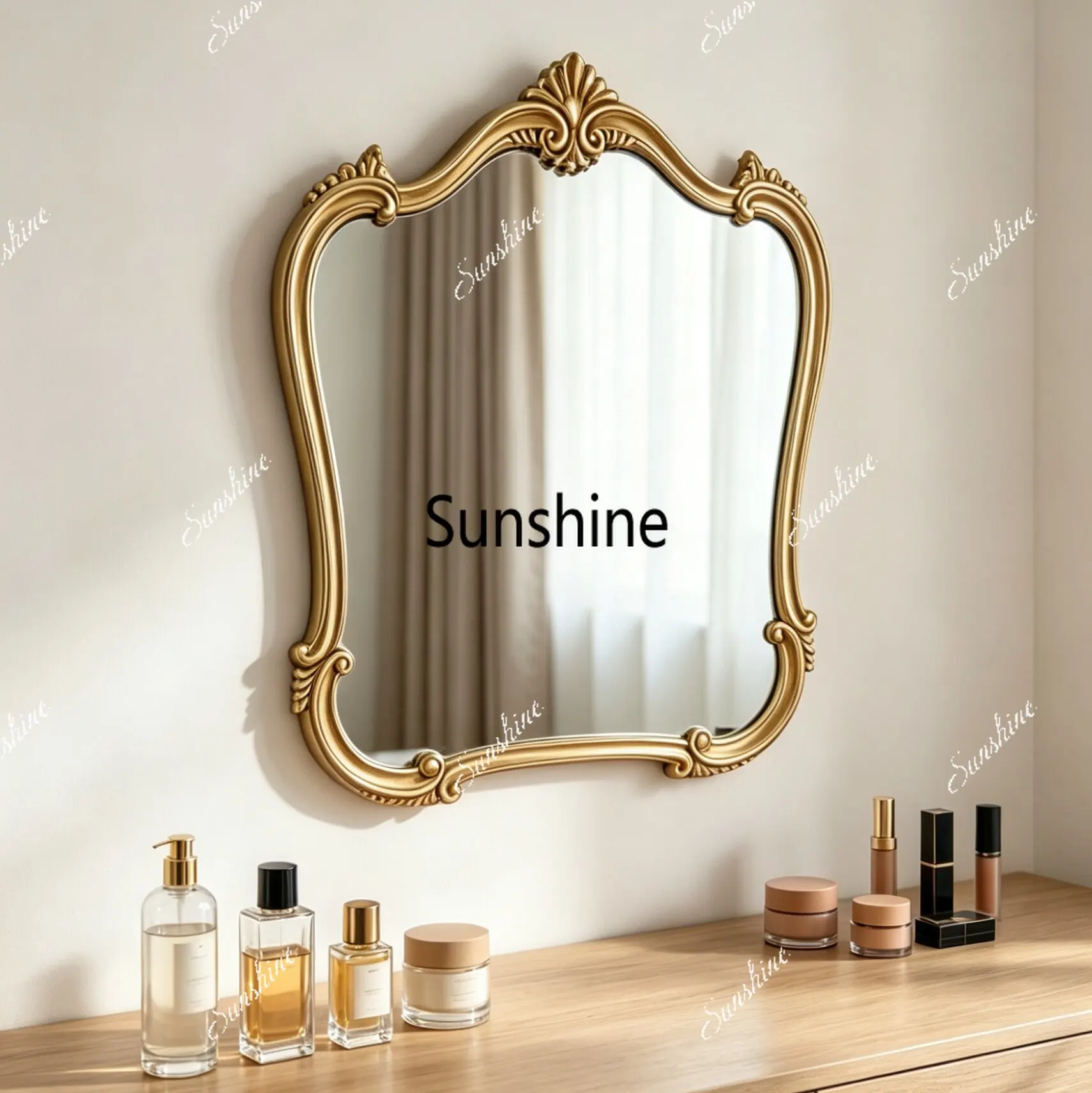 French retro carved bathroom mirror art wall hanging makeup mirror