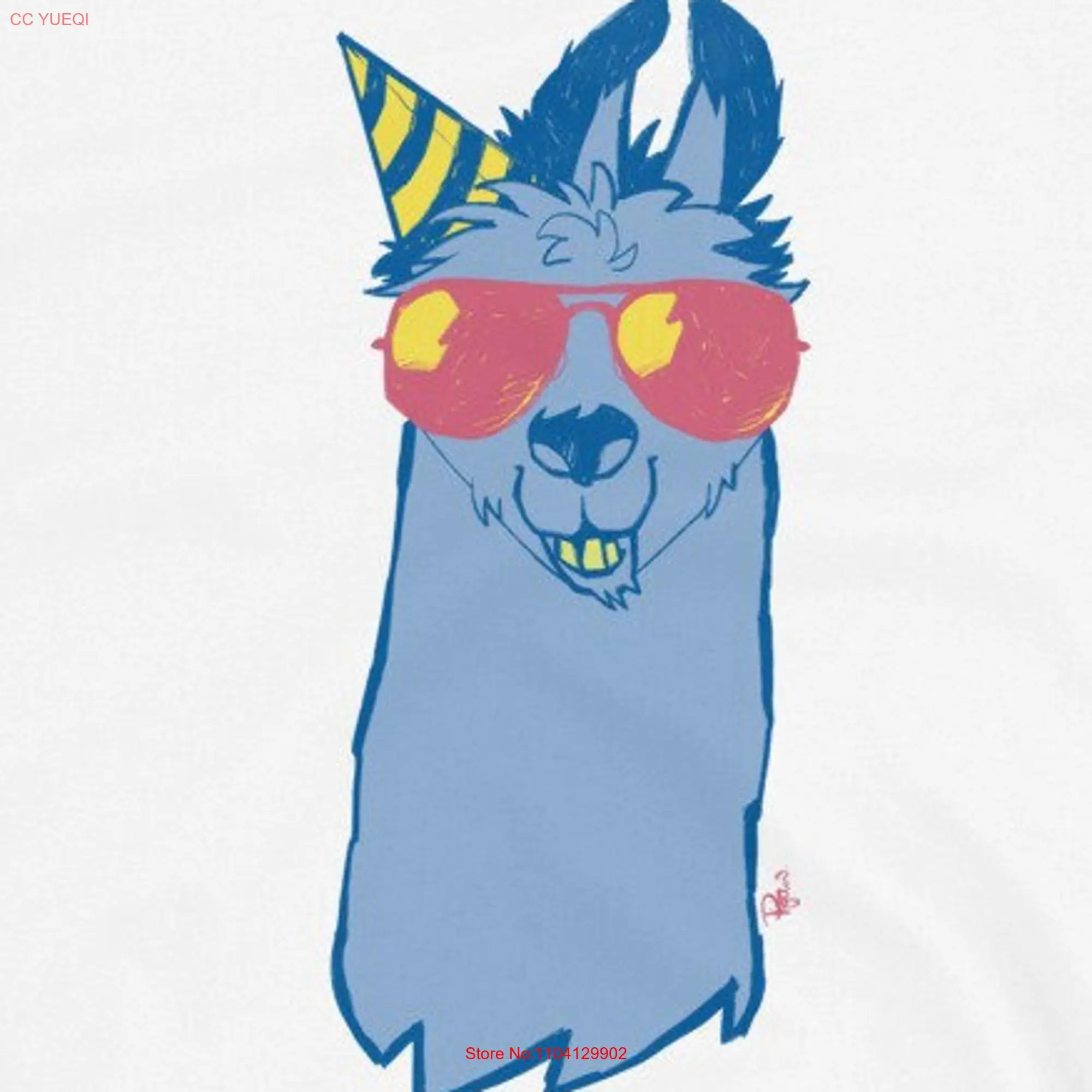 Llama wearing sunglasses and a party hat short sleeve unisex t shirt long or short sleeves