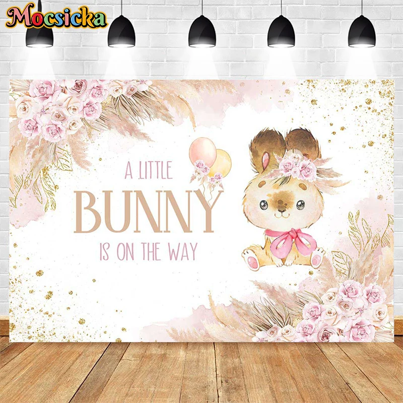 EIN Wenig Bunny Foto Wand Neugeborenen Dusche Porträt Hintergrund Böhmischen Stil Blumen Dekoration Kuchen Zerschlagen Fotografie Banner
