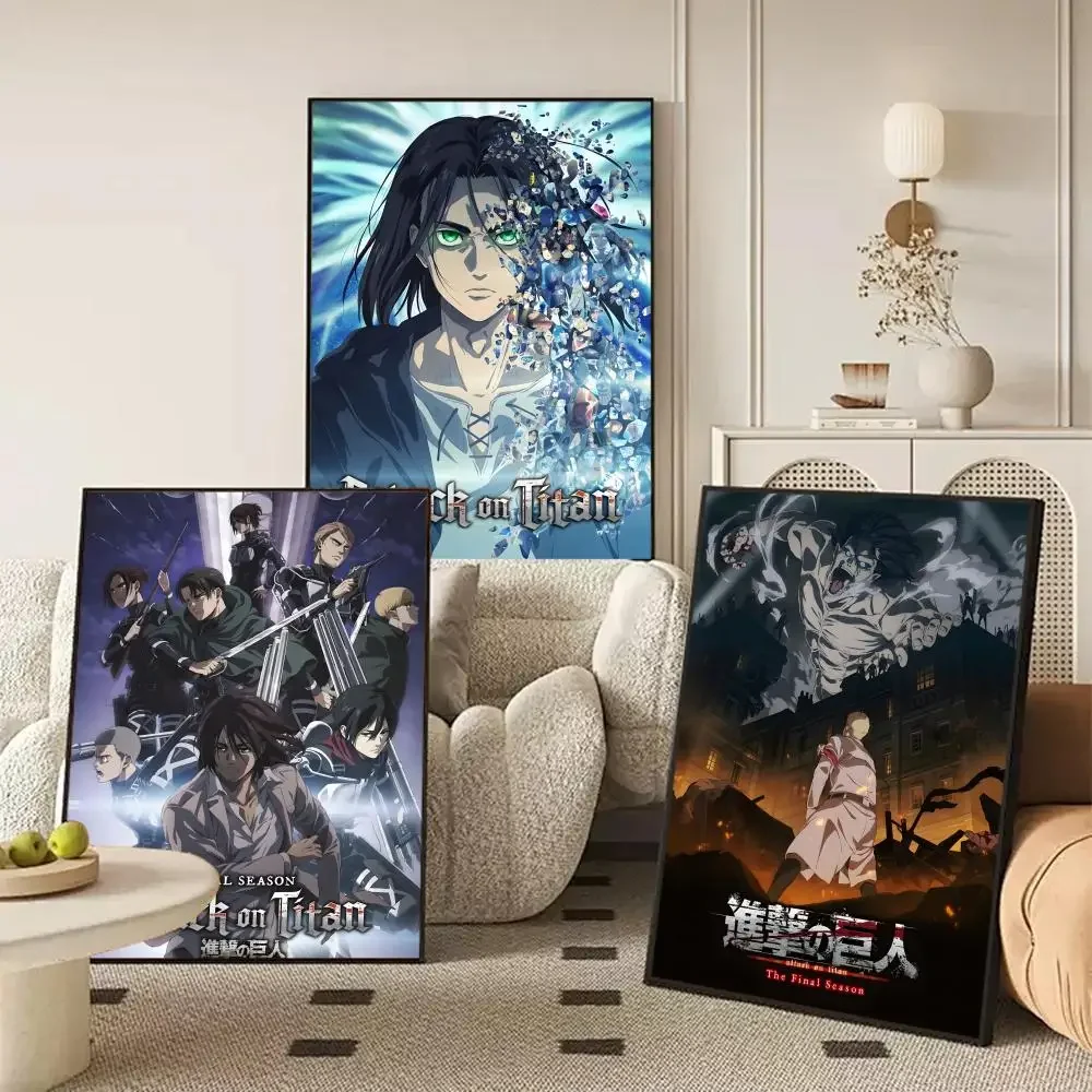 Anime A-Attack on T-Titan Poster Waterproof Self-Stick Wall Art Stickers, Removable Wall Decor for Living Room and Bedroom