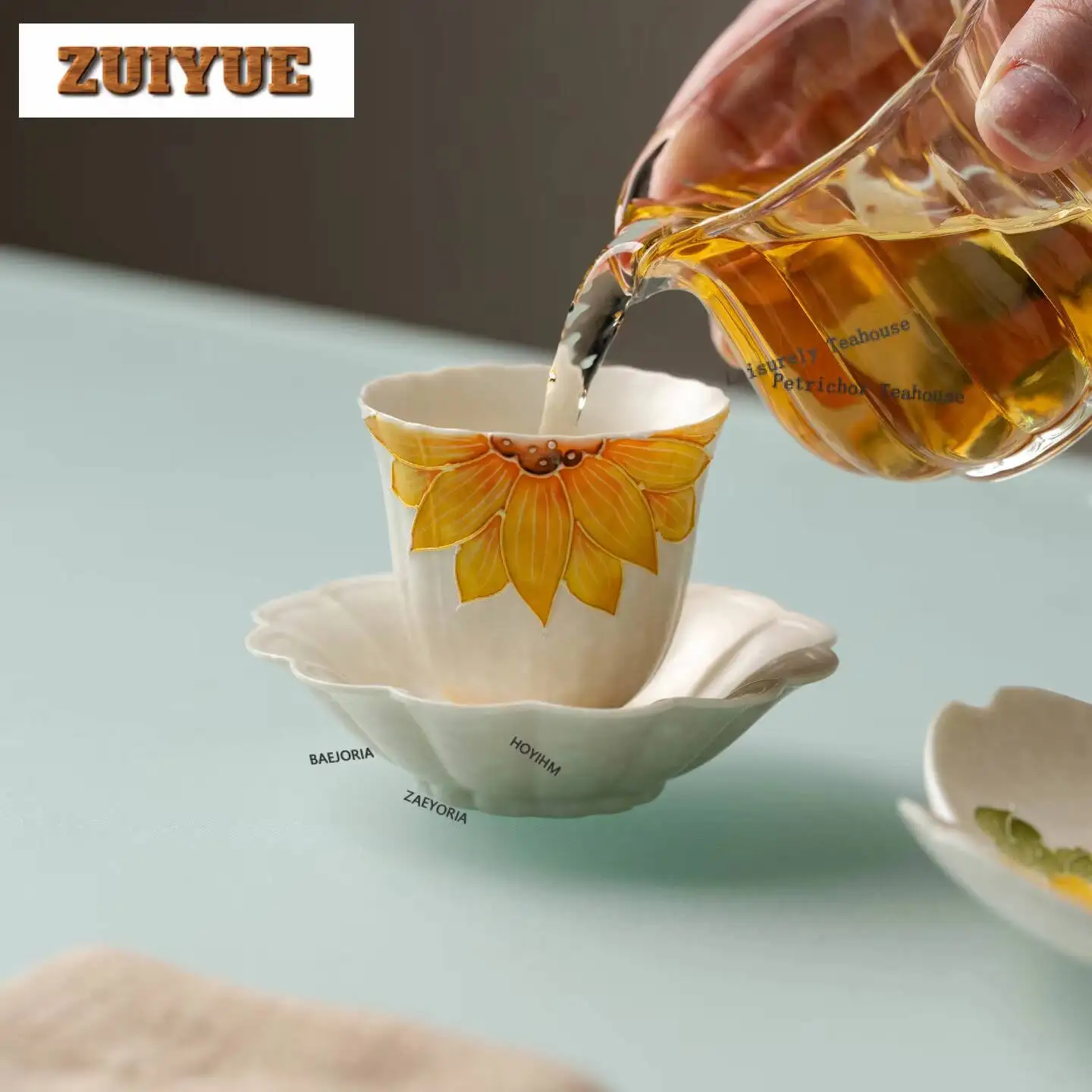 60ml Hand-painted Sunflower Teacup Creative Tea Bowl Water Jug Tea-tasting Personal Cup Jianzhan Master Cups Tableware