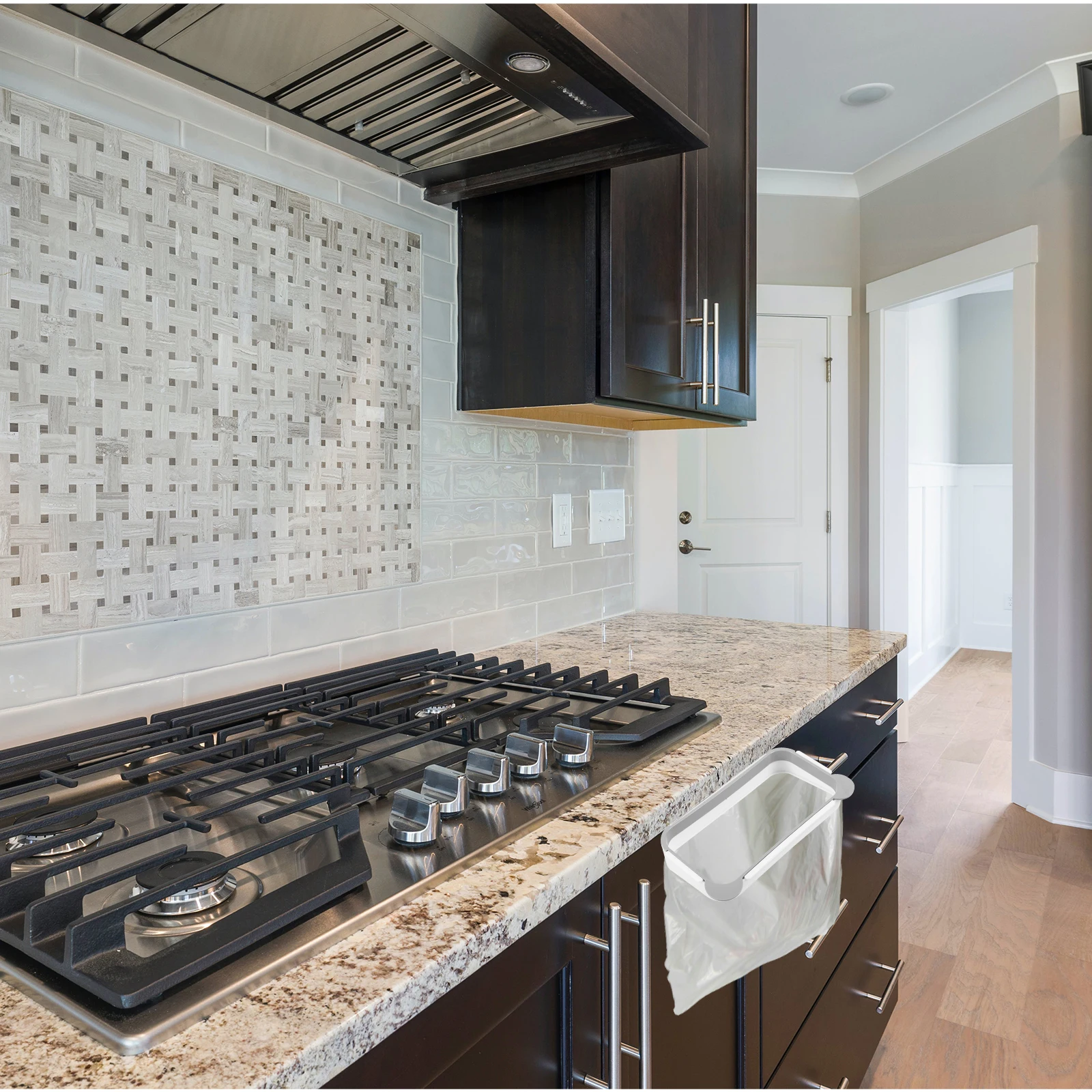 

Handheld Garbage Holder Grey No Drill Easy Install For Kitchen Cabinet Trash Bag Rack Over Drawer Organizer Cabinet Bag